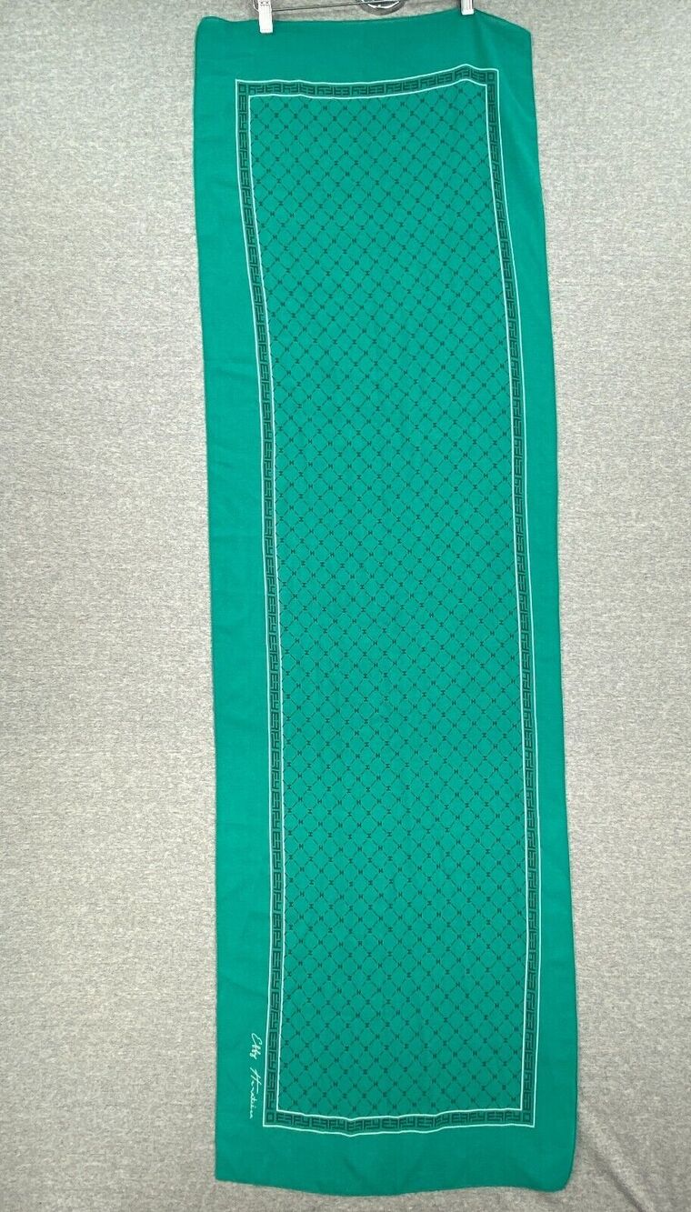 Effy Hematian Silk Scarf Womens Green Oblong Rectangular Logo Patterned Classic